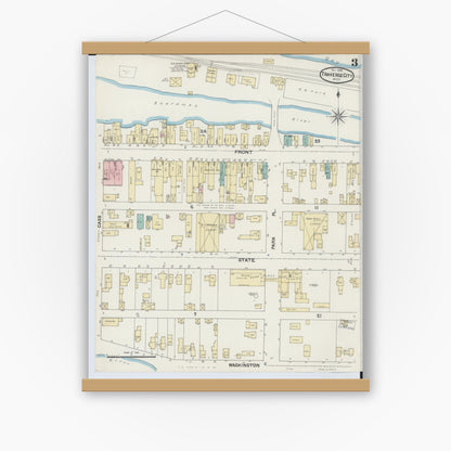 Old map wall art mockup — magnetic wood frame on white wall — Sanborn Fire Insurance Map from Traverse City, Grand Traverse County, Michigan (1890), Sheet #0003