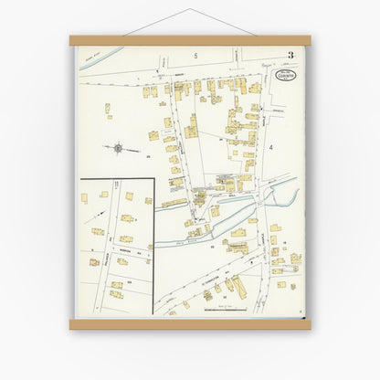 Old map wall art mockup — magnetic wood frame on white wall — Sanborn Fire Insurance Map from Corinth, Saratoga County, New York (1912), Sheet #0003