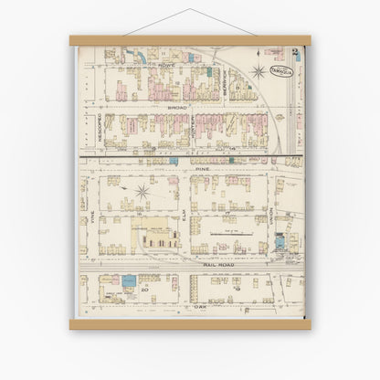 Old map wall art mockup — magnetic wood frame on white wall — Sanborn Fire Insurance Map from Tamaqua, Schuylkill County, Pennsylvania (1885), Sheet #0002