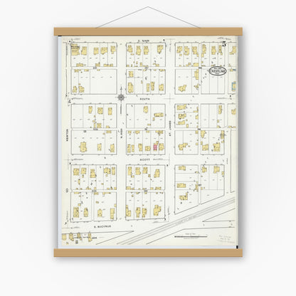 Old map wall art mockup — magnetic wood frame on white wall — Sanborn Fire Insurance Map from Crestline, Crawford County, Ohio (1921), Sheet #0005