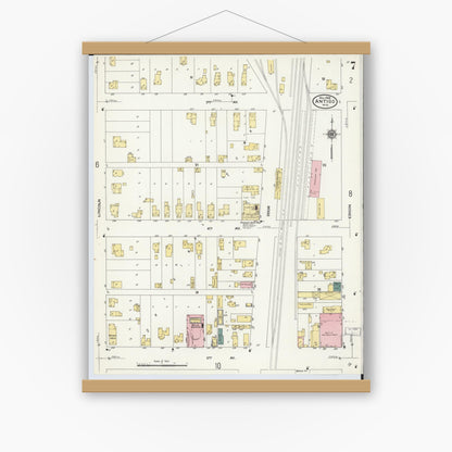 Old map wall art mockup — magnetic wood frame on white wall — Sanborn Fire Insurance Map from Antigo, Langlade County, Wisconsin (1909), Sheet #0007