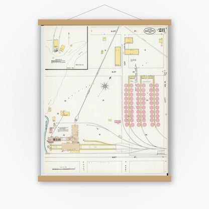 Old map wall art mockup — magnetic wood frame on white wall — Sanborn Fire Insurance Map from Ashland, Ashland County, Wisconsin (1901), Sheet #0028