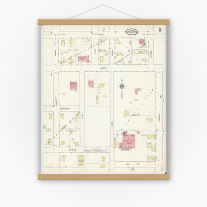 Old map wall art mockup — magnetic wood frame on white wall — Sanborn Fire Insurance Map from Staunton, Macoupin County, Illinois (1913), Sheet #0005