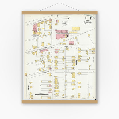 Old map wall art mockup — magnetic wood frame on white wall — Sanborn Fire Insurance Map from Lewistown, Mifflin County, Pennsylvania (1904), Sheet #0011