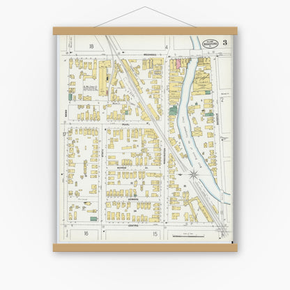 Old map wall art mockup — magnetic wood frame on white wall — Sanborn Fire Insurance Map from Bradford, McKean County, Pennsylvania (1899), Sheet #0003