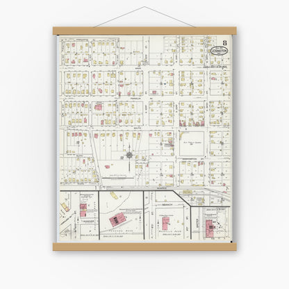 Old map wall art mockup — magnetic wood frame on white wall — Sanborn Fire Insurance Map from Lexington, Lafayette County, Missouri (1918), Sheet #0008