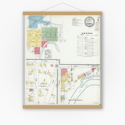 Old map wall art mockup — magnetic wood frame on white wall — Sanborn Fire Insurance Map from South Whitley, Whitley County, Indiana (1900) - Complete Map Set