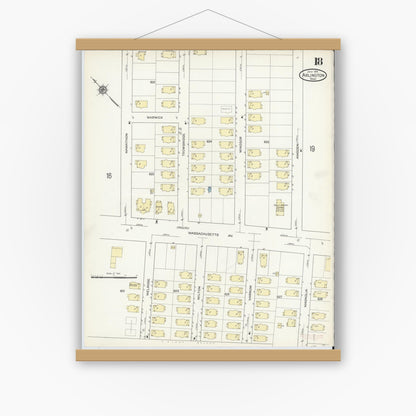 Old map wall art mockup — magnetic wood frame on white wall — Sanborn Fire Insurance Map from Arlington, Middlesex County, Massachusetts (1914), Sheet #0018