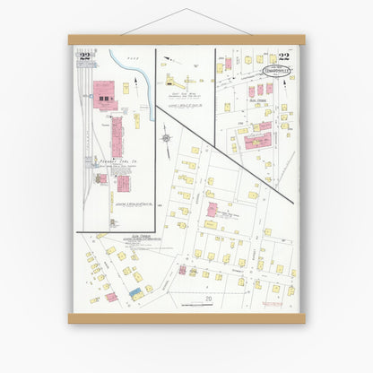 Old map wall art mockup — magnetic wood frame on white wall — Sanborn Fire Insurance Map from Edwardsville, Madison County, Illinois (1930), Sheet #0022