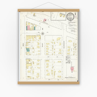 Old map wall art mockup — magnetic wood frame on white wall — Sanborn Fire Insurance Map from Ida Grove, Ida County, Iowa (1893), Sheet #0001