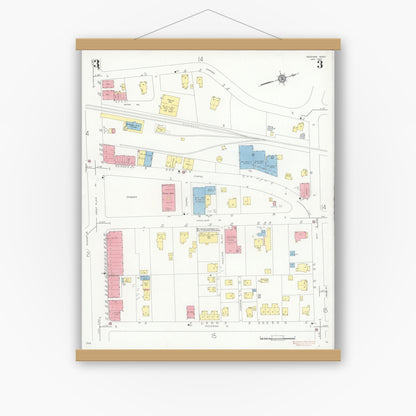 Old map wall art mockup — magnetic wood frame on white wall — Sanborn Fire Insurance Map from Needham, Norfolk County, Massachusetts (1937), Sheet #0003