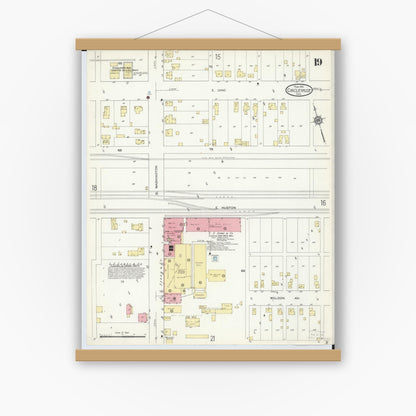 Old map wall art mockup — magnetic wood frame on white wall — Sanborn Fire Insurance Map from Circleville, Pickaway County, Ohio (1914), Sheet #0019