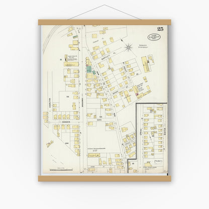 Old map wall art mockup — magnetic wood frame on white wall — Sanborn Fire Insurance Map from Everett, Middlesex County, Massachusetts (1897), Sheet #0025