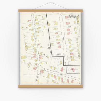 Old map wall art mockup — magnetic wood frame on white wall — Sanborn Fire Insurance Map from Millersville, Lancaster County, Pennsylvania (1912), Sheet #0004