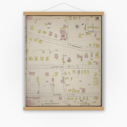 Old map wall art mockup — magnetic wood frame on white wall — Sanborn Fire Insurance Map from Yonkers, Westchester County, New York (1886), Sheet #0015