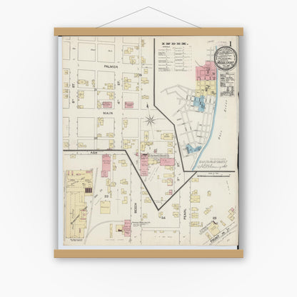 Old map wall art mockup — magnetic wood frame on white wall — Sanborn Fire Insurance Map from Middleport, Meigs County, Ohio (1888), Sheet #0001