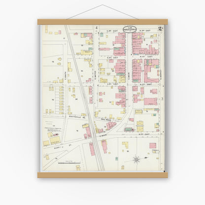 Old map wall art mockup — magnetic wood frame on white wall — Sanborn Fire Insurance Map from Charlottesville, Independent Cities, Virginia (1896), Sheet #0002