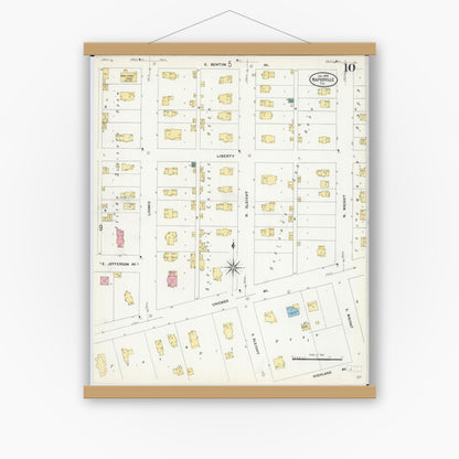 Old map wall art mockup — magnetic wood frame on white wall — Sanborn Fire Insurance Map from Naperville, Du Page County, Illinois (1909), Sheet #0010