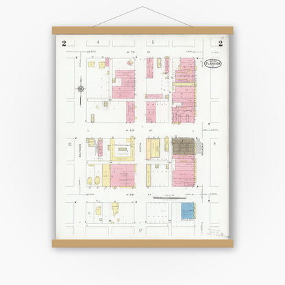 Old map wall art mockup — magnetic wood frame on white wall — Sanborn Fire Insurance Map from Plainview, Hale County, Texas (1927), Sheet #0002