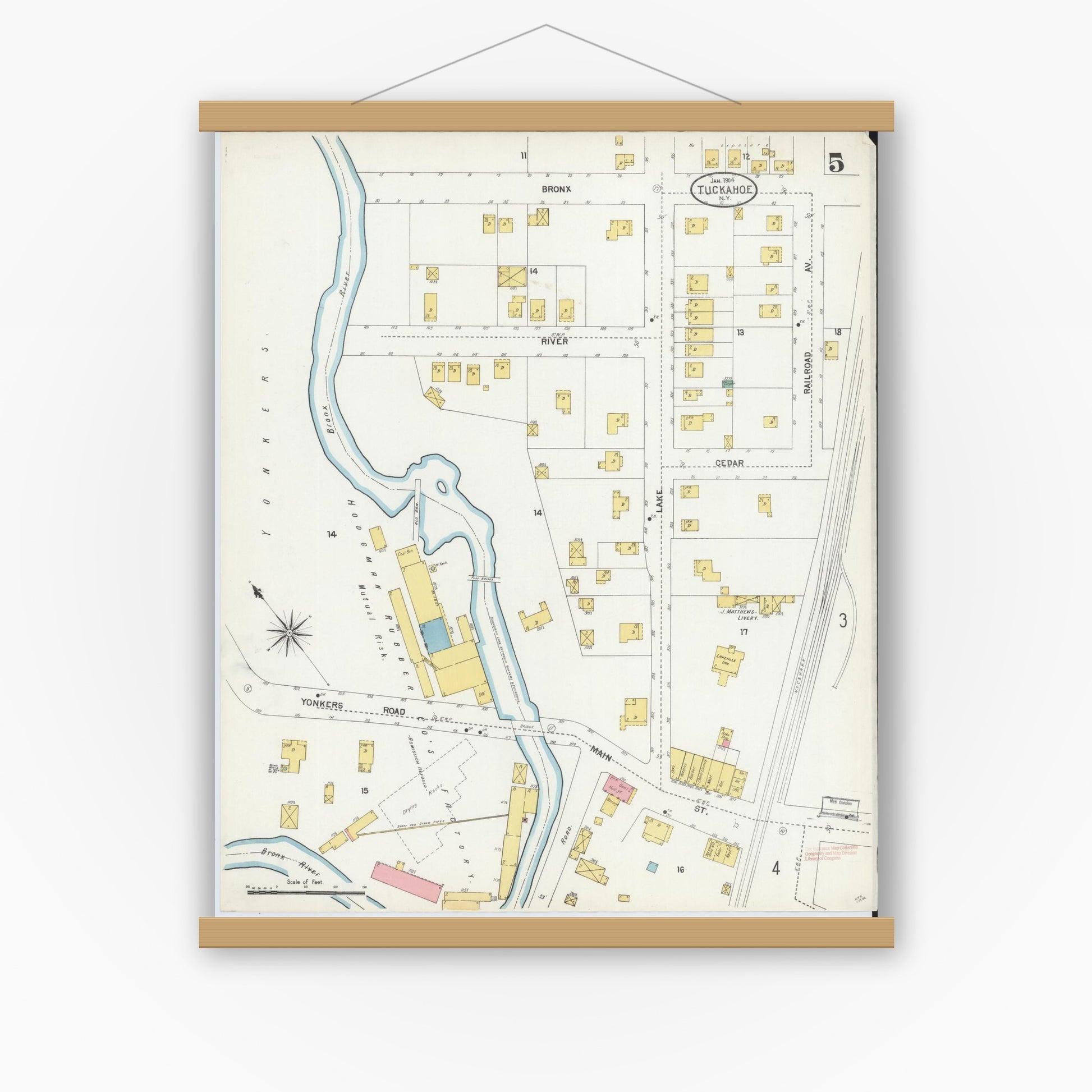 Old map wall art mockup — magnetic wood frame on white wall — Sanborn Fire Insurance Map from Tuckahoe, Westchester County, New York (1904), Sheet #0005