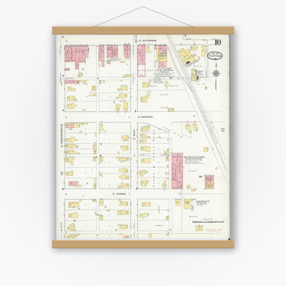 Old map wall art mockup — magnetic wood frame on white wall — Sanborn Fire Insurance Map from Tipton, Tipton County, Indiana (1915), Sheet #0010