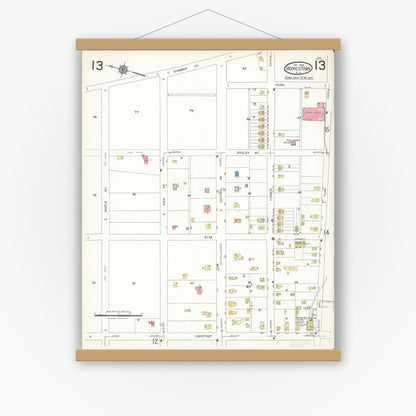 Old map wall art mockup — magnetic wood frame on white wall — Sanborn Fire Insurance Map from Moorestown, Burlington County, New Jersey (1923), Sheet #0013