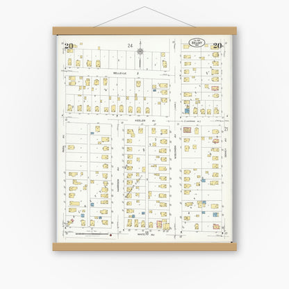 Old map wall art mockup — magnetic wood frame on white wall — Sanborn Fire Insurance Map from Beloit, Rock County, Wisconsin (1926), Sheet #0020