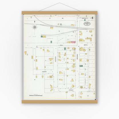 Old map wall art mockup — magnetic wood frame on white wall — Sanborn Fire Insurance Map from Stanley, Chippewa County, Wisconsin (1900), Sheet #0004