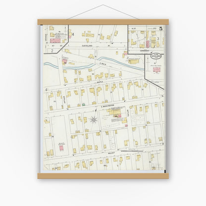 Old map wall art mockup — magnetic wood frame on white wall — Sanborn Fire Insurance Map from Ashland, Ashland County, Ohio (1899), Sheet #0005