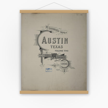 Old map wall art mockup — magnetic wood frame on white wall — Sanborn Fire Insurance Map from Austin, Travis County, Texas (1962), Sheet #0001