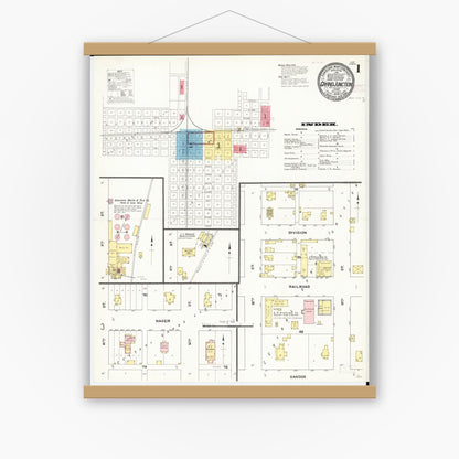 Old map wall art mockup — magnetic wood frame on white wall — Sanborn Fire Insurance Map from Grand Junction, Greene County, Iowa (1909) â€” Complete Set
