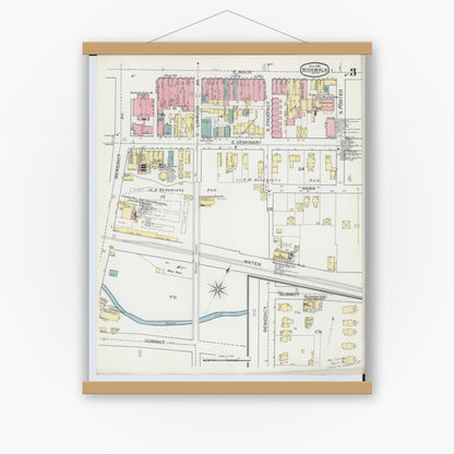Old map wall art mockup — magnetic wood frame on white wall — Sanborn Fire Insurance Map from Norwalk, Huron County, Ohio (1893), Sheet #0003