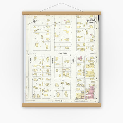 Old map wall art mockup — magnetic wood frame on white wall — Sanborn Fire Insurance Map from Mount Sterling, Brown County, Illinois (1910), Sheet #0004