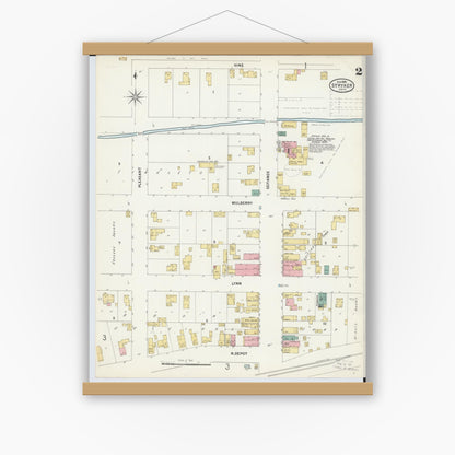 Old map wall art mockup — magnetic wood frame on white wall — Sanborn Fire Insurance Map from Stryker, Williams County, Ohio (1899), Sheet #0002
