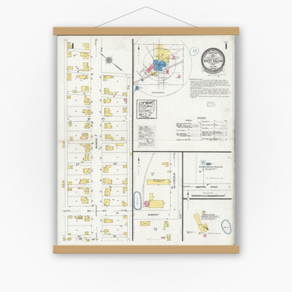 Old map wall art mockup — magnetic wood frame on white wall — Sanborn Fire Insurance Map from West Salem, Wayne County, Ohio (1926) - Complete Map Set
