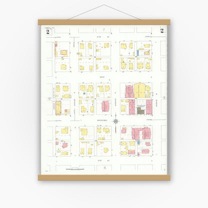 Old map wall art mockup — magnetic wood frame on white wall — Sanborn Fire Insurance Map from Lubbock, Lubbock County, Texas (1931), Sheet #0002