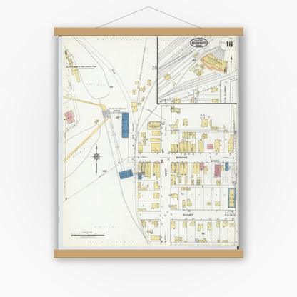 Old map wall art mockup — magnetic wood frame on white wall — Sanborn Fire Insurance Map from Ironwood, Gogebic County, Michigan (1921), Sheet #0018