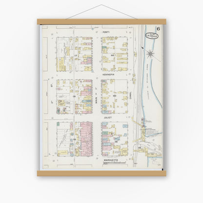 Old map wall art mockup — magnetic wood frame on white wall — Sanborn Fire Insurance Map from La Salle, La Salle County, Illinois (1888), Sheet #0006