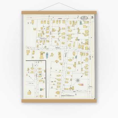 Old map wall art mockup — magnetic wood frame on white wall — Sanborn Fire Insurance Map from Ellenville, Ulster County, New York (1900), Sheet #0005