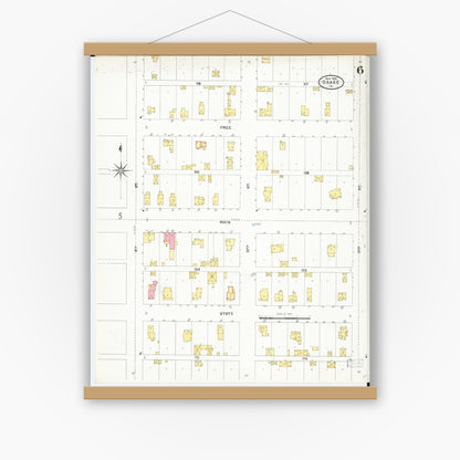 Old map wall art mockup — magnetic wood frame on white wall — Sanborn Fire Insurance Map from Osage, Mitchell County, Iowa (1905), Sheet #0006