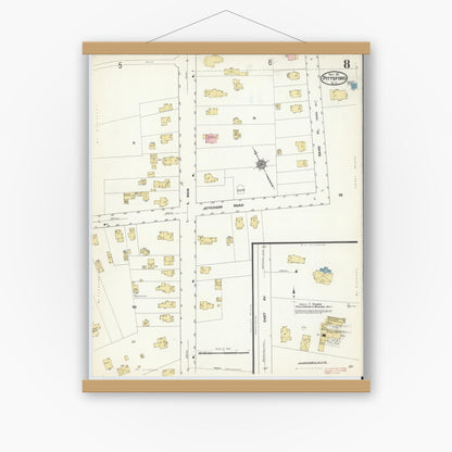 Old map wall art mockup — magnetic wood frame on white wall — Sanborn Fire Insurance Map from Pittsford, Monroe County, New York (1912), Sheet #0008