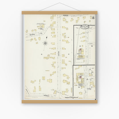 Old map wall art mockup — magnetic wood frame on white wall — Sanborn Fire Insurance Map from Rockland, Plymouth County, Massachusetts (1891), Sheet #0006