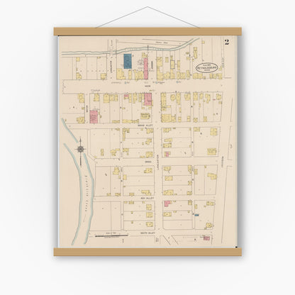 Old map wall art mockup — magnetic wood frame on white wall — Sanborn Fire Insurance Map from Reynoldsburg, Franklin County, Ohio (1922), Sheet #0002