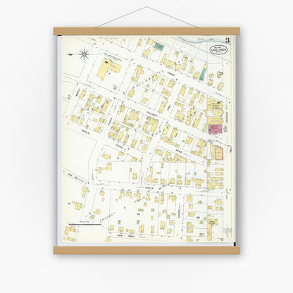 Old map wall art mockup — magnetic wood frame on white wall — Sanborn Fire Insurance Map from Lake Linden, Houghton County, Michigan (1908), Sheet #0003