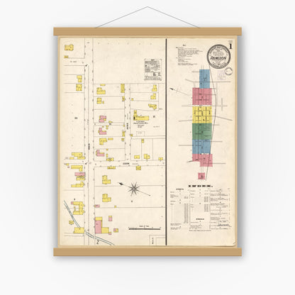 Old map wall art mockup — magnetic wood frame on white wall — Sanborn Fire Insurance Map from Abingdon, Washington County, Virginia (1902), Sheet #0001
