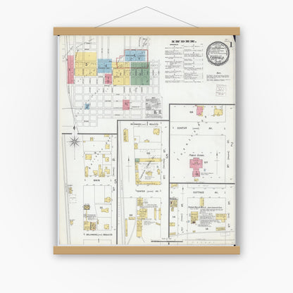 Old map wall art mockup — magnetic wood frame on white wall — Sanborn Fire Insurance Map from Fairfield, Wayne County, Illinois (1901) - Complete Map Set