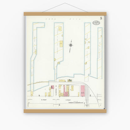 Old map wall art mockup — magnetic wood frame on white wall — Sanborn Fire Insurance Map from Dunkirk, Chautauqua County, New York (1910), Sheet #0005