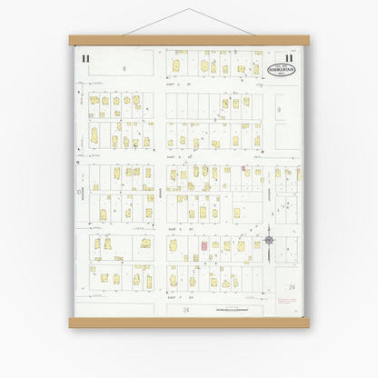 Old map wall art mockup — magnetic wood frame on white wall — Sanborn Fire Insurance Map from Iron Mountain, Dickinson County, Michigan (1930), Sheet #0011