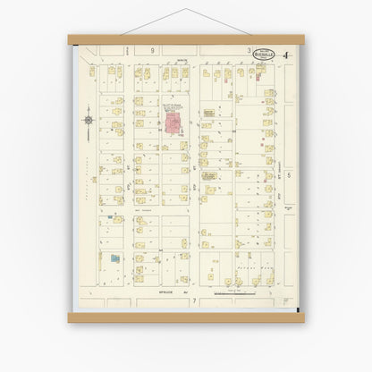 Old map wall art mockup — magnetic wood frame on white wall — Sanborn Fire Insurance Map from Byesville, Guernsey County, Ohio (1913), Sheet #0004