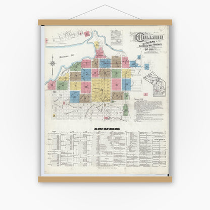 Old map wall art mockup — magnetic wood frame on white wall — Sanborn Fire Insurance Map from Holland, Ottawa County, Michigan (1916) - Complete Map Set